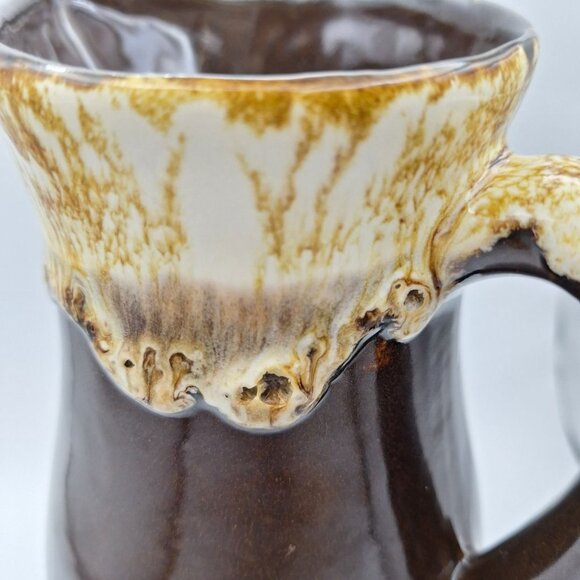 Robinson Ransbottom Pottery Pitcher Brown Drip Glaze Vintage Swirl Handle 7.5 - Picture 3 of 8